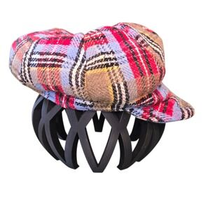 Vera Bradley Plaid Newsboy Cap Red Blue Baker Boy Cabbie Hat Academic